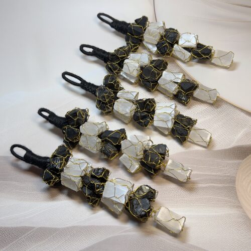 Raw Selenite & Black Tourmaline Hanger