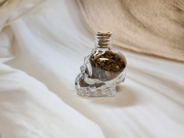 Tiger Eye Skull Wish Bottle