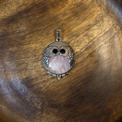 Rose Quartz Round Owl Pendant