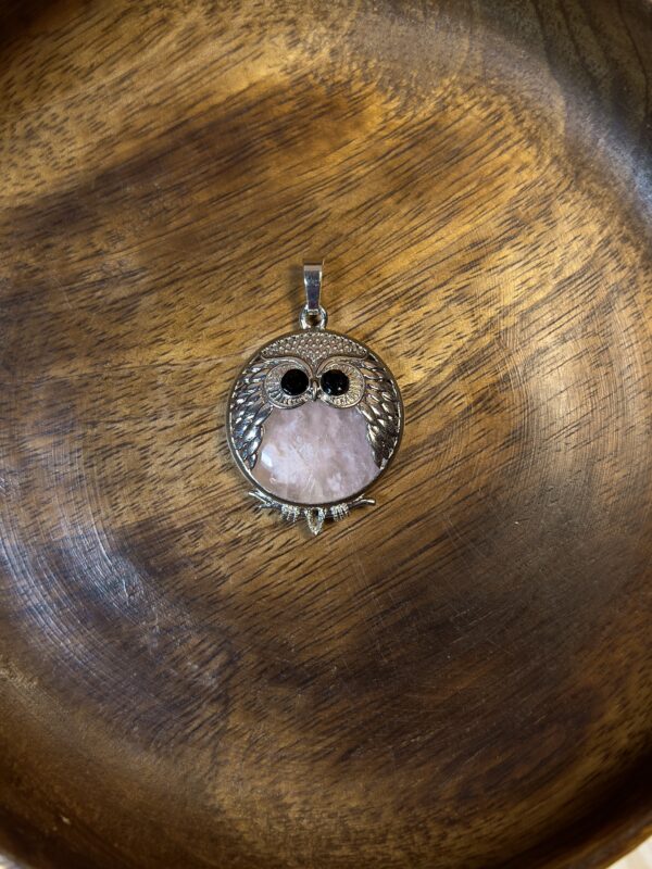 Rose Quartz Round Owl Pendant