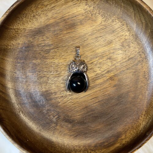 Black Obsidian Sphere Owl Pendant