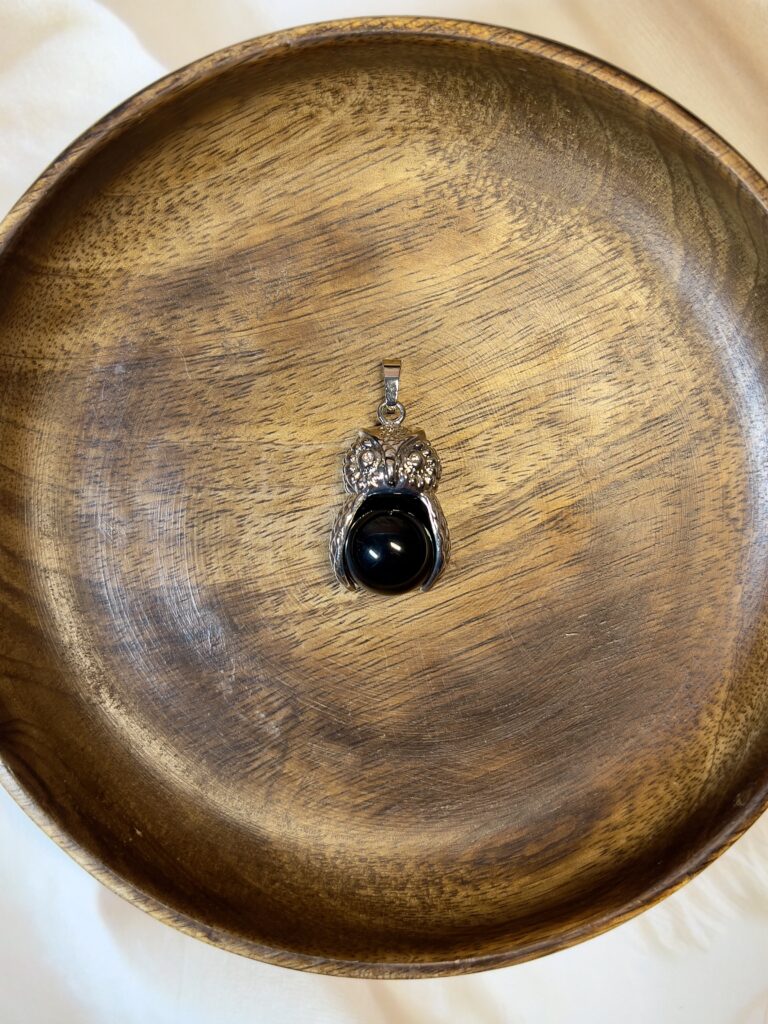 Black Obsidian Sphere Owl Pendant