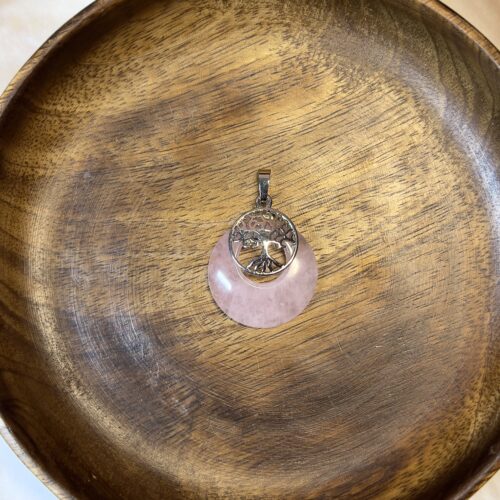 Rose Quartz Tree Of Life Moon Pendant