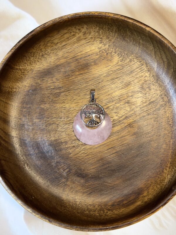 Rose Quartz Tree Of Life Moon Pendant