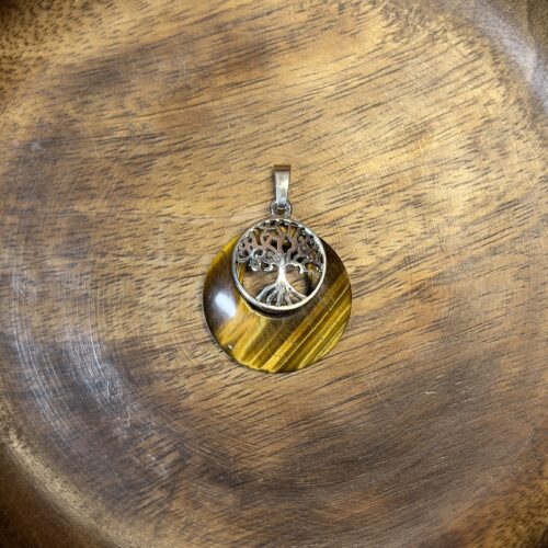 Tiger Eye Tree Of Life Moon Pendant