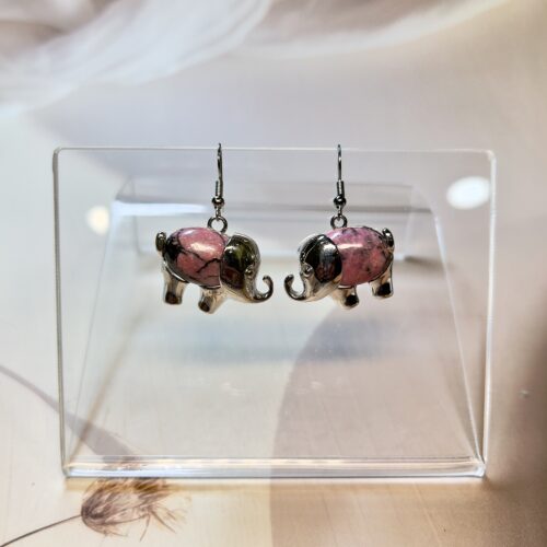 Rhodonite Elephant Earrings (Pair) | Wisdom, Strength & Emotional Balance