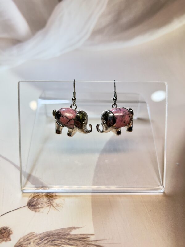 Rhodonite Elephant Earrings (Pair) | Wisdom, Strength & Emotional Balance