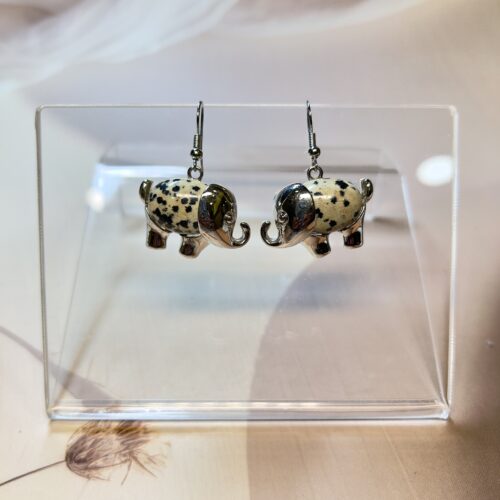 IMG_4462 Dalmatian Jasper Elephant Earrings (Pair)