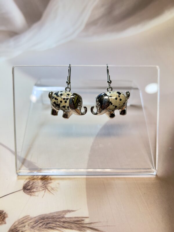 IMG_4462 Dalmatian Jasper Elephant Earrings (Pair)