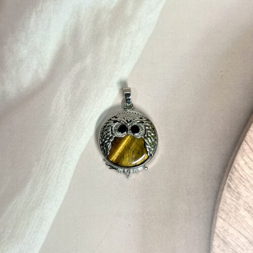 Tiger Eye Round Owl Pendant