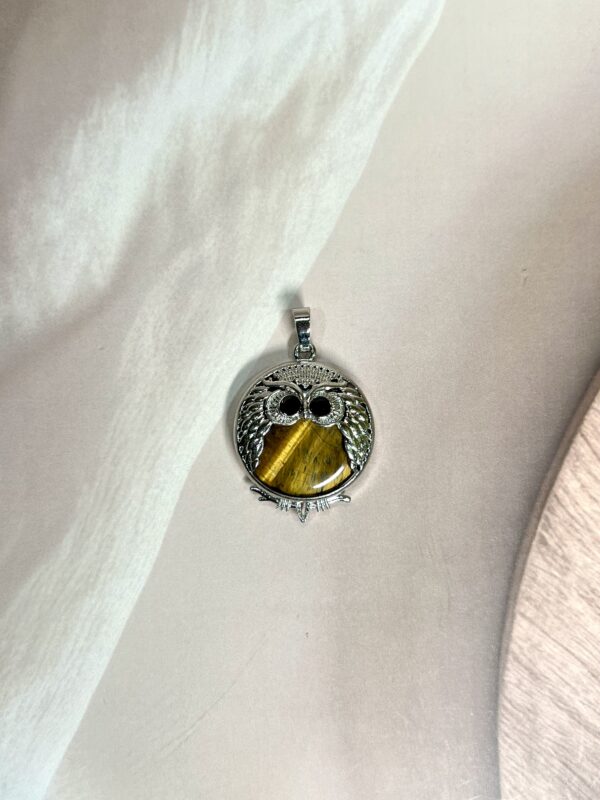 Tiger Eye Round Owl Pendant