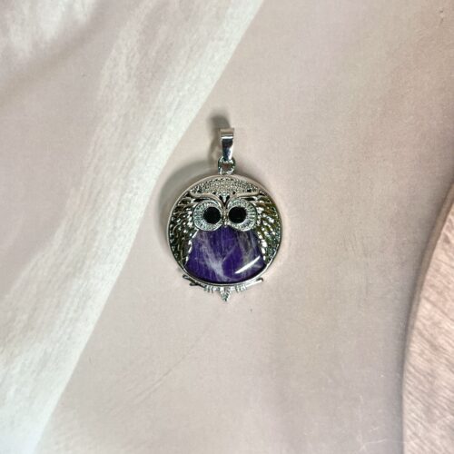 Amethyst Round Owl Pendant