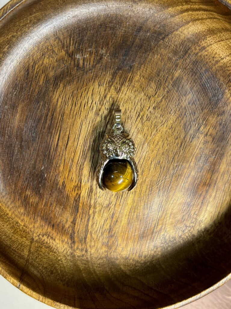 Tiger Eye Sphere Owl Pendant