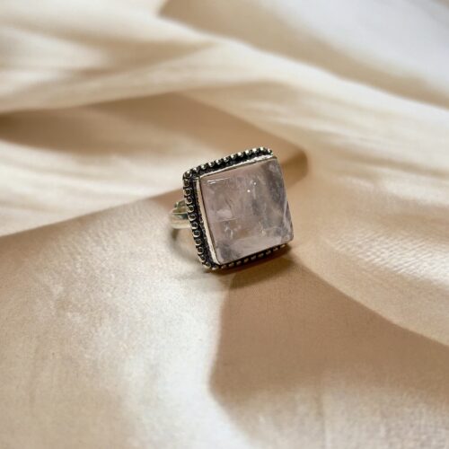 Square Rose Quartz Ring