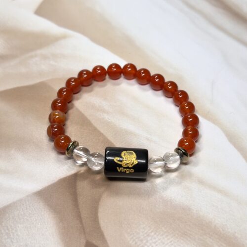 Virgo Zodiac Bracelet 7.5 Inch | Carnelian + Clear Quartz