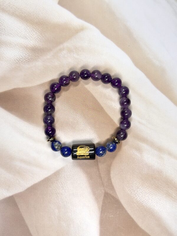 Aquarius Zodiac Bracelet 7.5 Inch | Amethyst + Lapis Lazuli