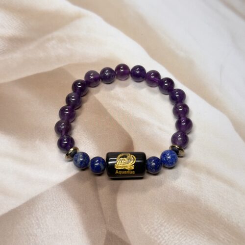 IMG_0854 Aquarius Zodiac Bracelet 7 Inch | Amethyst + Lapis Lazuli