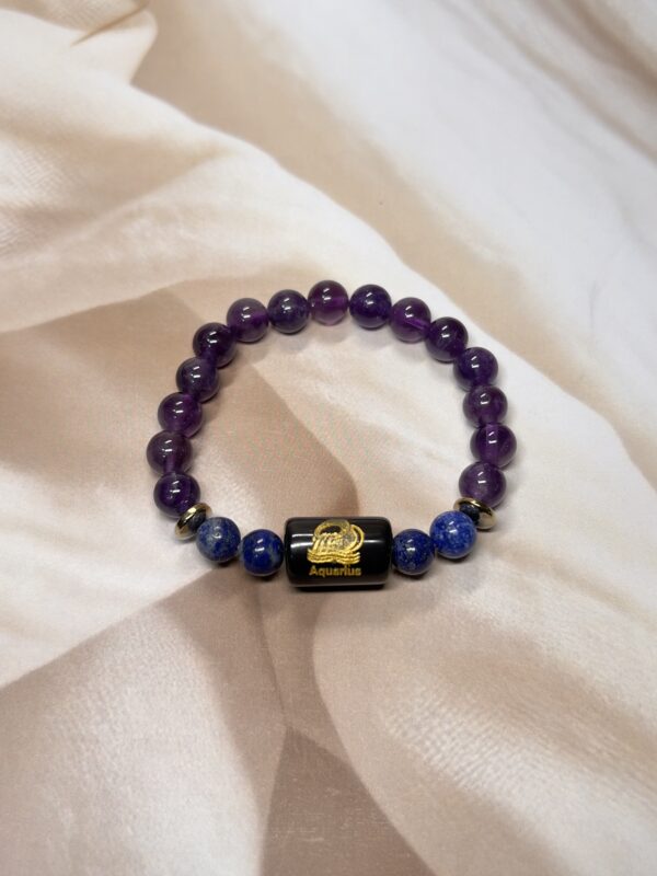 Aquarius Zodiac Bracelet 7 Inch | Amethyst + Lapis Lazuli