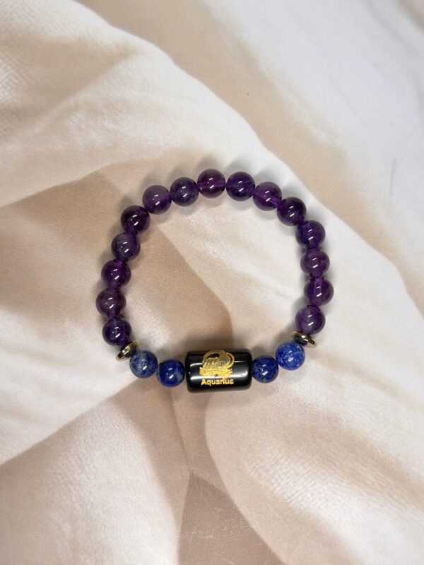 Aquarius Zodiac Bracelet 7 Inch | Amethyst + Lapis Lazuli