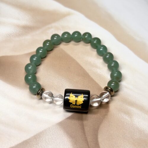 IMG_0886 Gemini Zodiac Bracelet 7.5 Inch | Green Aventurine + Clear Quartz