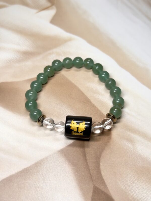 Gemini Zodiac Bracelet 7.5 Inch | Green Aventurine + Clear Quartz