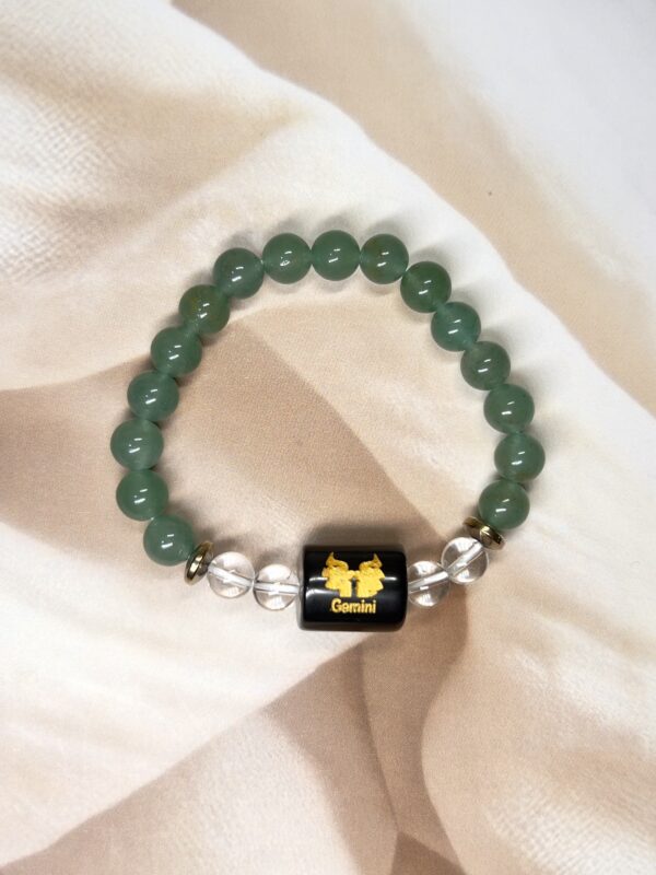 Gemini Zodiac Bracelet 7.5 Inch | Green Aventurine + Clear Quartz