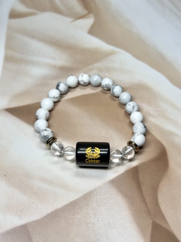 Cancer Zodiac Bracelet 7.5 Inch | Howlite + Clear Quartz