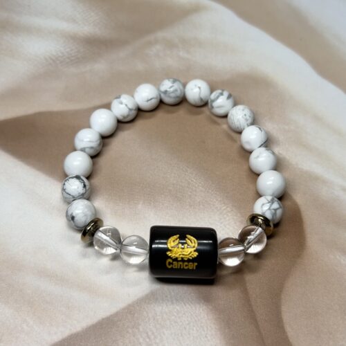 IMG_0893 Cancer Zodiac Bracelet 7 Inch | Howlite + Clear Quartz
