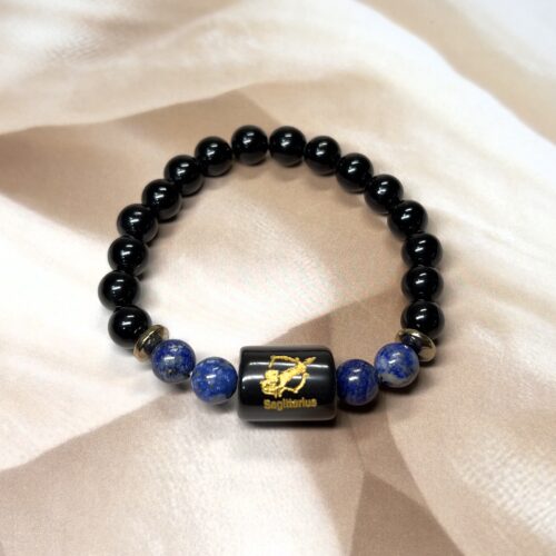 IMG_0896 Sagittarius Zodiac Bracelet 7 Inch | Black Obsidian + Lapis Lazuli