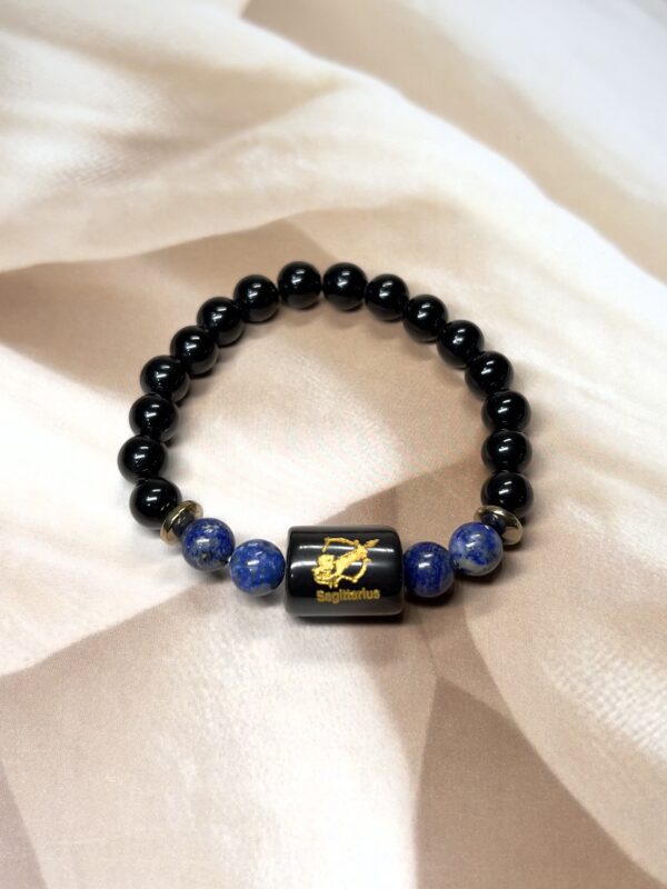 IMG_0896 Sagittarius Zodiac Bracelet 7 Inch | Black Obsidian + Lapis Lazuli