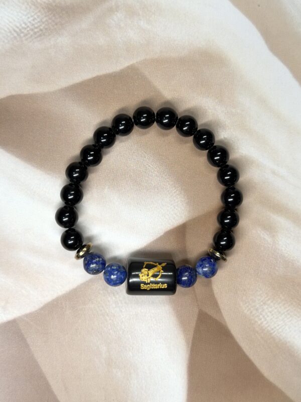 IMG_0898 Sagittarius Zodiac Bracelet 7 Inch | Black Obsidian + Lapis Lazuli
