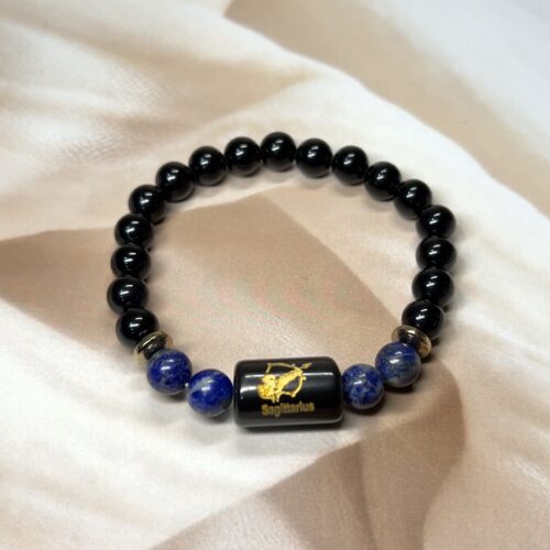 IMG_0901 Sagittarius Zodiac Bracelet 7.5 Inch | Black Obsidian + Lapis Lazuli