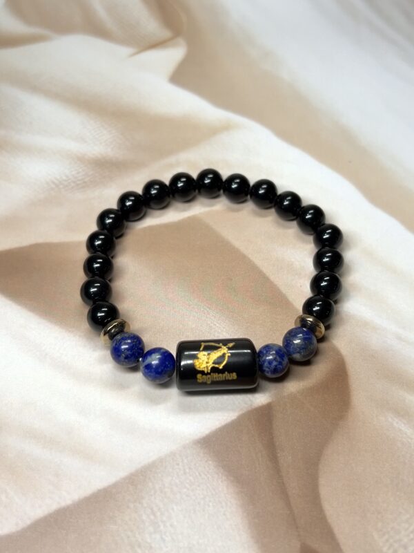 Sagittarius Zodiac Bracelet 7.5 Inch | Black Obsidian + Lapis Lazuli