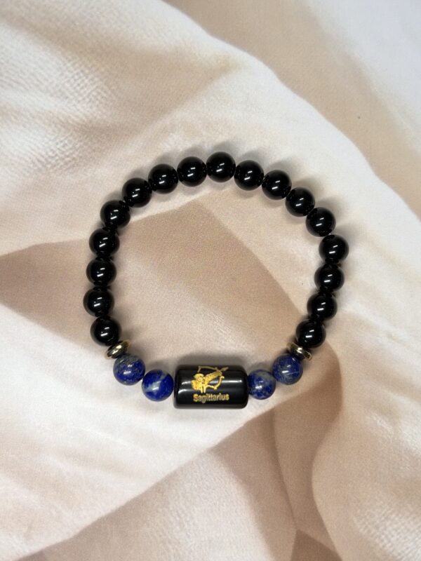 Sagittarius Zodiac Bracelet 7.5 Inch | Black Obsidian + Lapis Lazuli