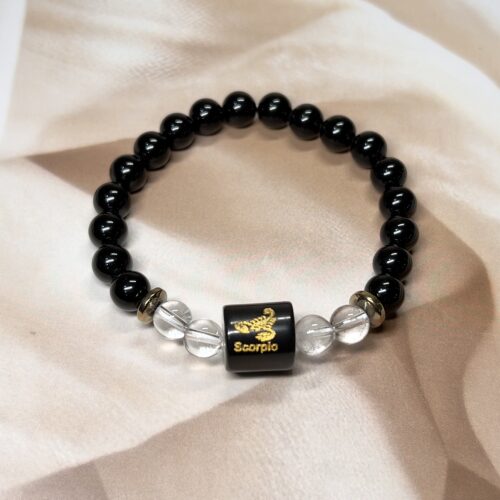 IMG_0916 Scorpio Zodiac Bracelet 7.5 Inch | Black Obsidian + Clear Quartz