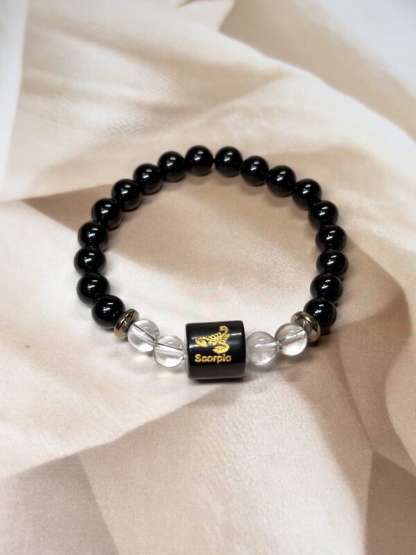 Scorpio Zodiac Bracelet 7.5 Inch | Black Obsidian + Clear Quartz