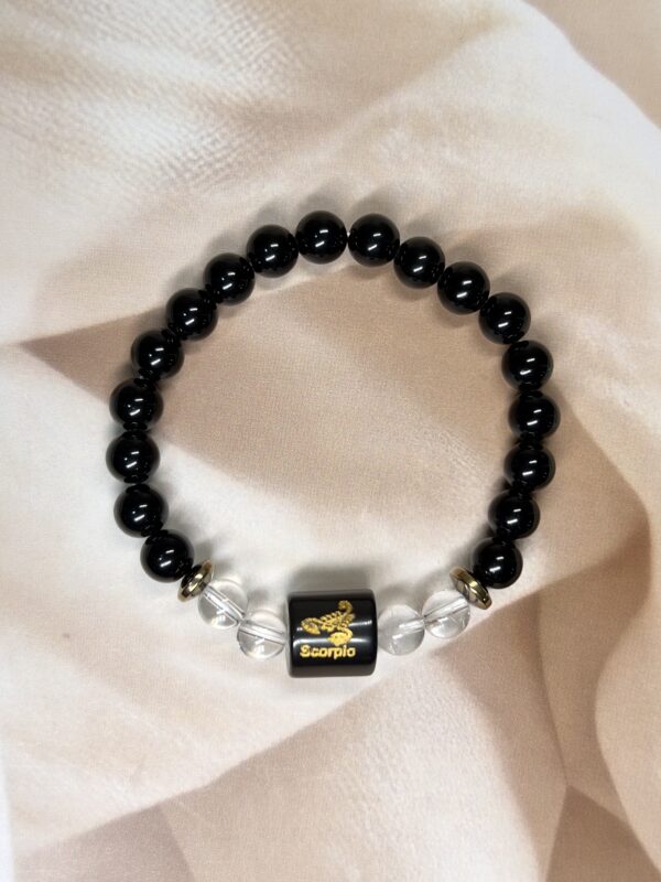 Scorpio Zodiac Bracelet 7.5 Inch | Black Obsidian + Clear Quartz