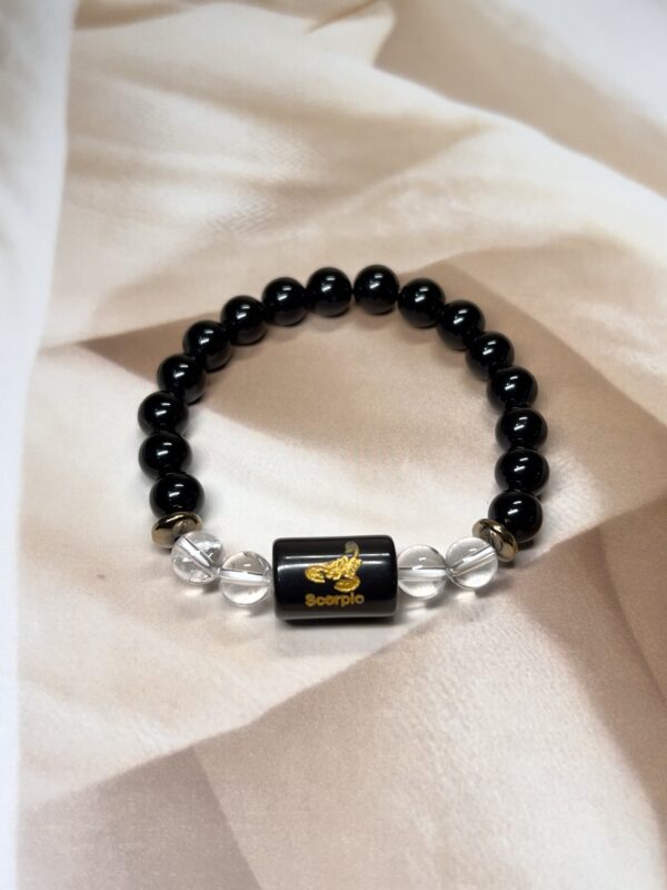 Scorpio Zodiac Bracelet 7 Inch | Black Obsidian + Clear Quartz