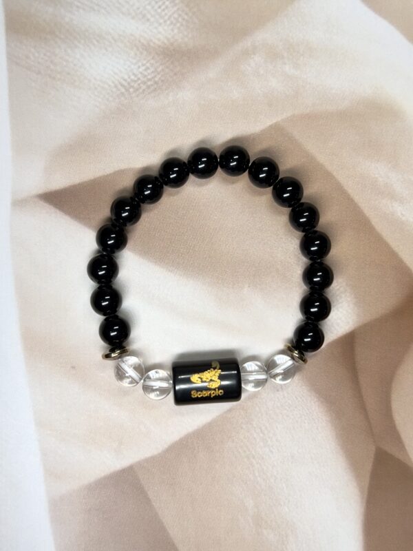 Scorpio Zodiac Bracelet 7 Inch | Black Obsidian + Clear Quartz