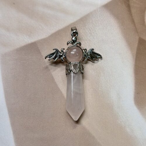 IMG_1334 Rose Quartz Celestial Wing Pendant | German Silver