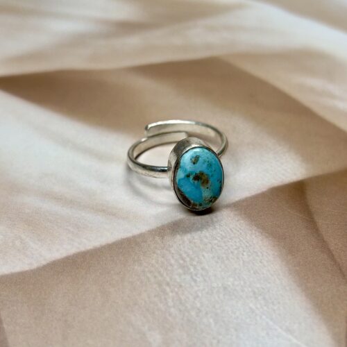 Iranian Turquoise Adjustable Ring | Sky Blue | Pyrite Specks | German Silver
