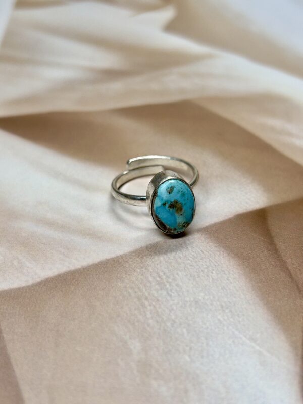 Iranian Turquoise Adjustable Ring | Sky Blue | Pyrite Specks | German Silver