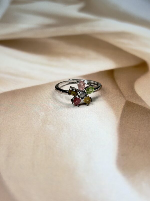 Multi-Tourmaline Flower Ring | Adjustable | German Silver
