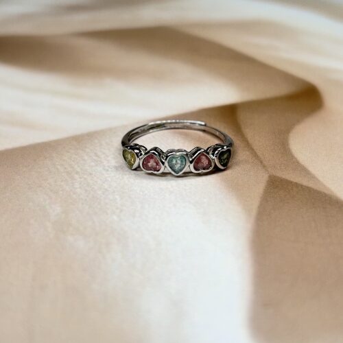 Multi-Tourmaline Hearts Ring | Adjustable | German Silver