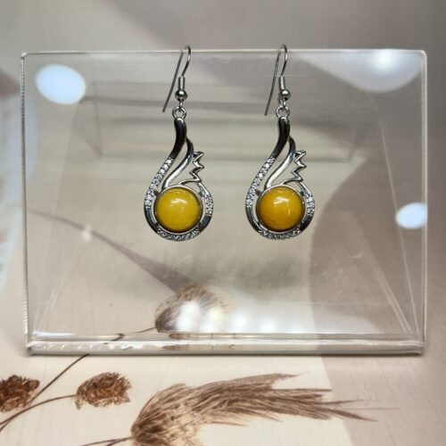 Yellow Sapphire Drop Earrings (Pair) | Pukhraj | German Silver