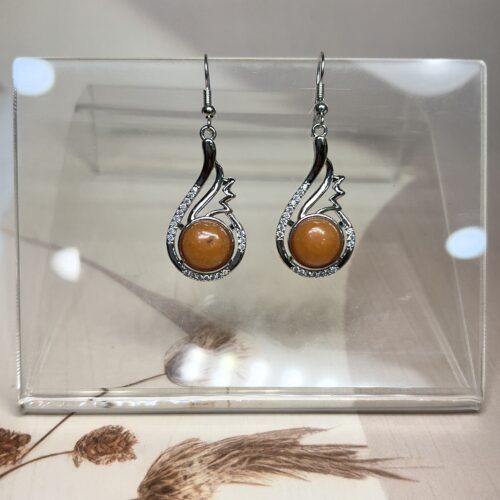 Red Aventurine Drop Earrings (Pair) | German Silver