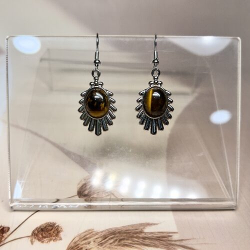 Tiger Eye Sunburst Earrings (Pair) | Chatoyancy | German Silver