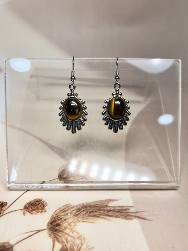 Tiger Eye Sunburst Earrings (Pair) | Chatoyancy | German Silver