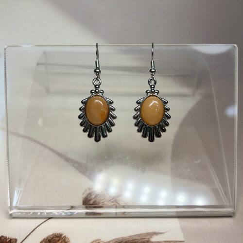 Red Aventurine Sunburst Earrings (Pair) | German Silver