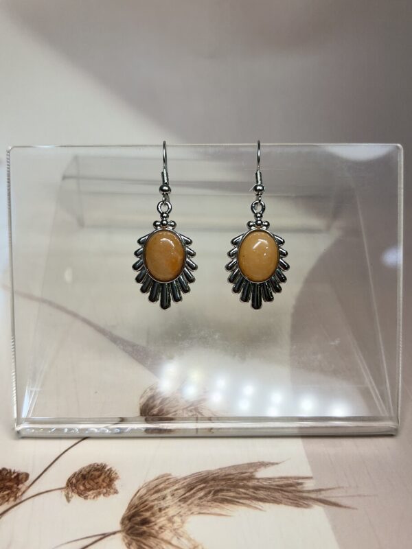 Red Aventurine Sunburst Earrings (Pair) | German Silver